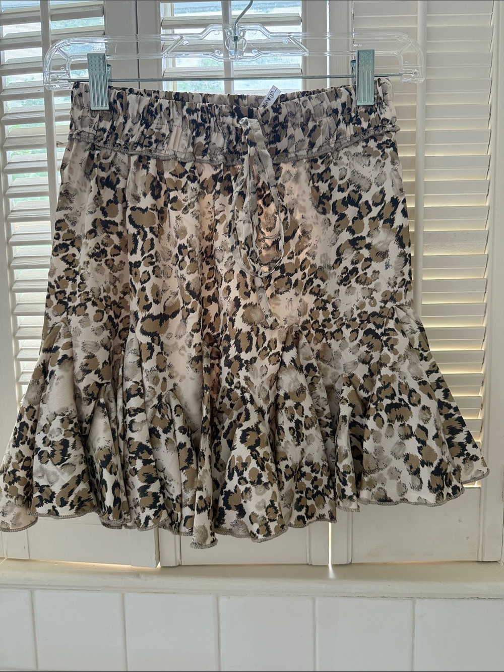Leopard Print Ruffle Skater Skirt - Neutral